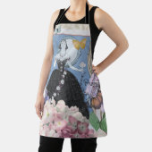 Blauwe elegante vrouw bloemrijke fancy jurk schort (Insitu)