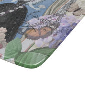 Blauwe elegante vrouw bloemrijke fancy jurk  snijplank (Hoek)