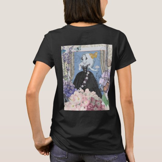 Blauwe elegante vrouw bloemrijke fancy jurk t-shirt (Achterkant)