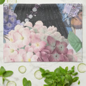 Blauwe elegante vrouw bloemrijke fancy jurk theedoek (Gevouwen)