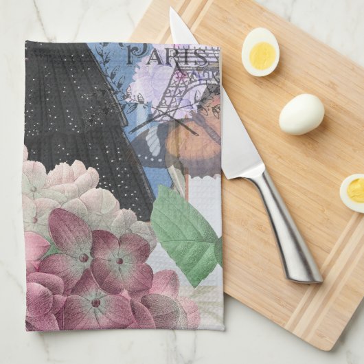 Blauwe elegante vrouw bloemrijke fancy jurk theedoek (Quarter Fold)