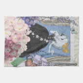 Blauwe elegante vrouw bloemrijke fancy jurk theedoek (Horizontaal)