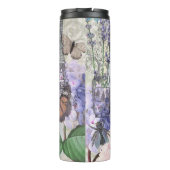 Blauwe elegante vrouw bloemrijke fancy jurk  thermosbeker (Achterkant)