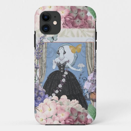 Blauwe Elegante Vrouw Bloemrijke Fantasie Jurk Case-Mate iPhone Case (Achterkant)