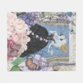 Blauwe Elegante Vrouw Bloemrijke Fantasie Jurk  Fleece Deken (Voorkant (Horizontaal))