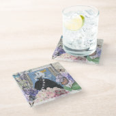 Blauwe Elegante Vrouw Bloemrijke Fantasie Jurk  Glazen Onderzetter (Schuin)