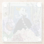 Blauwe Elegante Vrouw Bloemrijke Fantasie Jurk  Glazen Onderzetter (Achterkant)