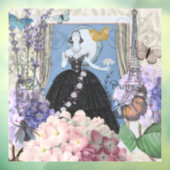 Blauwe Elegante Vrouw Bloemrijke Fantasie Jurk Raamsticker (Vel 3)