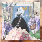 Blauwe Elegante Vrouw Bloemrijke Fantasie Jurk Raamsticker (Vel 2)