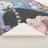 Blauwe Elegante Vrouw Bloemrijke Fantasie Jurk Sherpa Deken (3/4)