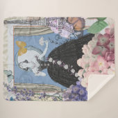 Blauwe Elegante Vrouw Bloemrijke Fantasie Jurk Sherpa Deken (Voorkant (horizontaal))