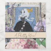 Blauwe Elégante Vrouw Bloemrijke Fantasie Jurk Wijn Etiket (Enkel label)