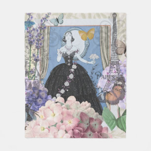 Blauwe Elegante Vrouw Bloemrijke Jurk Chic Fleece Deken