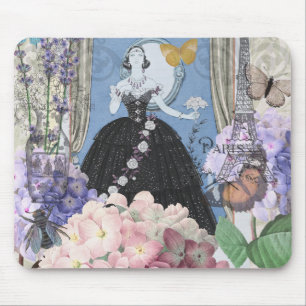 Blauwe Elegante Vrouw Bloemrijke Jurk Chic Muismat