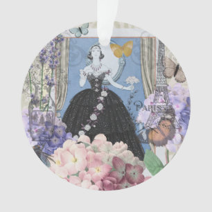 Blauwe Elegante Vrouw Bloemrijke Jurk Chic Ornament