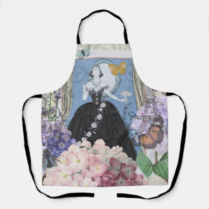 Blauwe Elegante Vrouw Bloemrijke Jurk Chic Schort