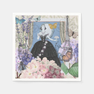 Blauwe Elegante Vrouw Bloemrijke Jurk Chic Servet