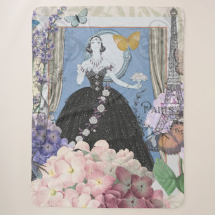 Blauwe Elegante Vrouw Bloemrijke Jurk Chic Sherpa Deken