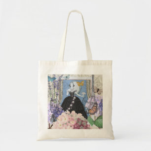 Blauwe Elegante Vrouw Bloemrijke Jurk Chic Tote Bag