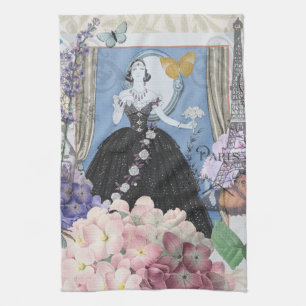 Blauwe Elegante Vrouw Bloemrijke Jurk Verzorgd Theedoek
