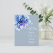 Blauwe Elegante Waterverf Bloemdoop Uitnodiging (Staand voorkant)