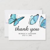 Blauwe elegante waterverf vlinders Dank je wel Kaart (Voorkant)