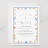 Blauwe Elegante Wilde Bloem Jongen Doop Doopfeest Kaart (Voorkant)