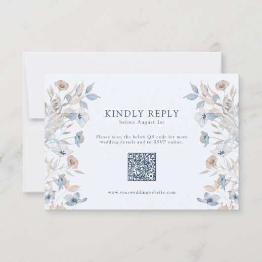 Blauwe Elegante Wildflower RSVP Kaartje (Voorkant)