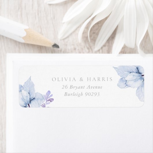 Blauwe Elegantie Bloemen Bruiloft Retouradres Etiket (Insitu)