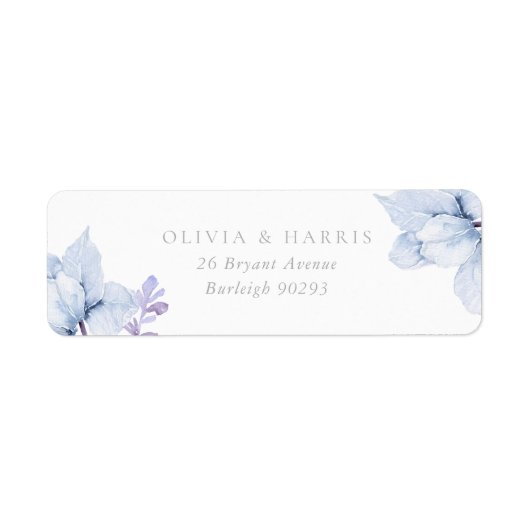 Blauwe Elegantie Bloemen Bruiloft Retouradres Etiket (Voorkant)