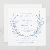 Blauwe elegantie botanische baarse bruiloft kaart (Voorkant / Achterkant)
