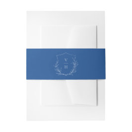 Blauwe elegantie botanische monogram bruiloft uitnodigingen wikkel