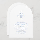 Blauwe elegantie botanische monogram rustige bruil kaart (Voorkant / Achterkant)