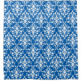 Blauwe Elegantie Damast Douchegordijn (Voorkant)