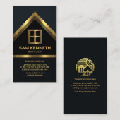 Blauwe Elegantie Gouden Huis Dakbouwer Bouw Visitekaartje (Voorkant / Achterkant)