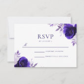 Blauwe Elegantie: Midnight Navy Blue Rozen Wedding RSVP Kaartje (Voorkant)