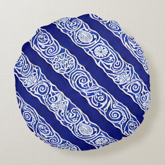 Blauwe Elegantie Rond Kussen (Achterkant)
