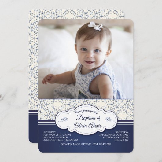 Blauwe elegantiefoto-uitnodiging kaart (Voorkant / Achterkant)