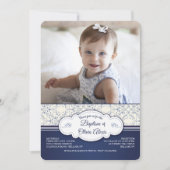 Blauwe elegantiefoto-uitnodiging kaart (Voorkant)