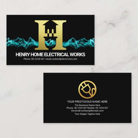 Blauwe elektrische bliksem H-startstekker Visitekaartje (Voorkant / Achterkant)
