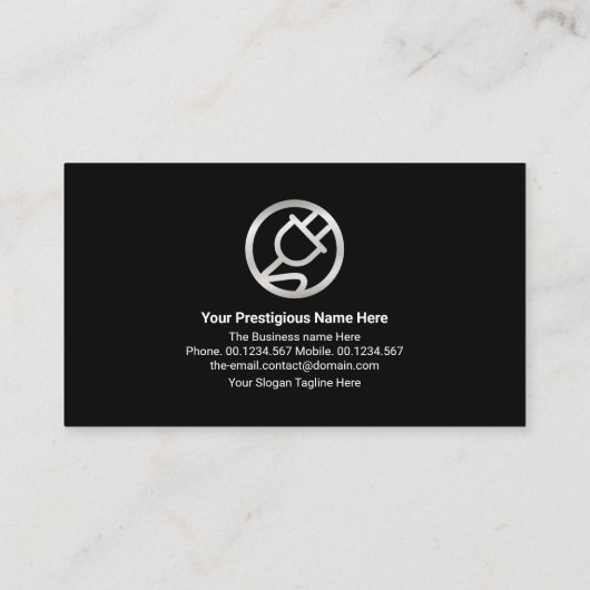 Blauwe elektrische bliksem Silver Power Plug Visitekaartje (Achterkant)