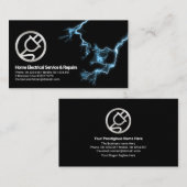 Blauwe elektrische bliksem Silver Power Plug Visitekaartje (Voorkant / Achterkant)