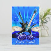 Blauwe elektrische gitaren, Drums en luidsprekers Kaart (Staand voorkant)