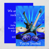 Blauwe elektrische gitaren, Drums en luidsprekers Kaart (Voorkant / Achterkant)