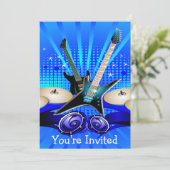 Blauwe elektrische gitaren, Drums- en luidsprekers Kaart (Staand voorkant)