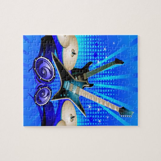 Blauwe elektrische gitaren, Drums en luidsprekers Legpuzzel (Horizontaal)