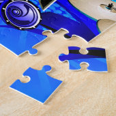 Blauwe elektrische gitaren, Drums en luidsprekers Legpuzzel (Zijkant)