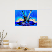 Blauwe elektrische gitaren, Drums en luidsprekers Poster (Keuken)