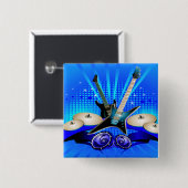 Blauwe elektrische gitaren, Drums en luidsprekers Vierkante Button 5,1 Cm (Voorkant /achterkant)
