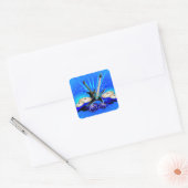 Blauwe elektrische gitaren, Drums en luidsprekers Vierkante Sticker (Envelop)